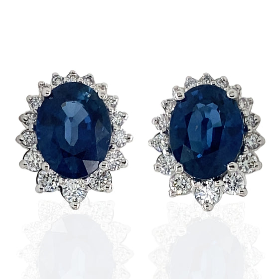 Diamond Designs Oval Sapphire and Diamond 14K White Halo Earrings*