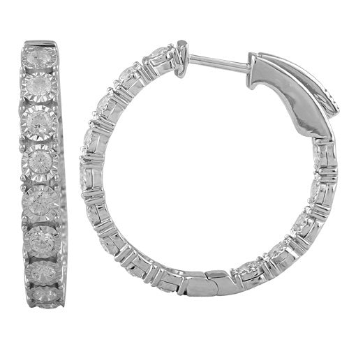 Diamond Designs White 14 Karat Gold 2ctw Diamond Medium Hoop Earrings *