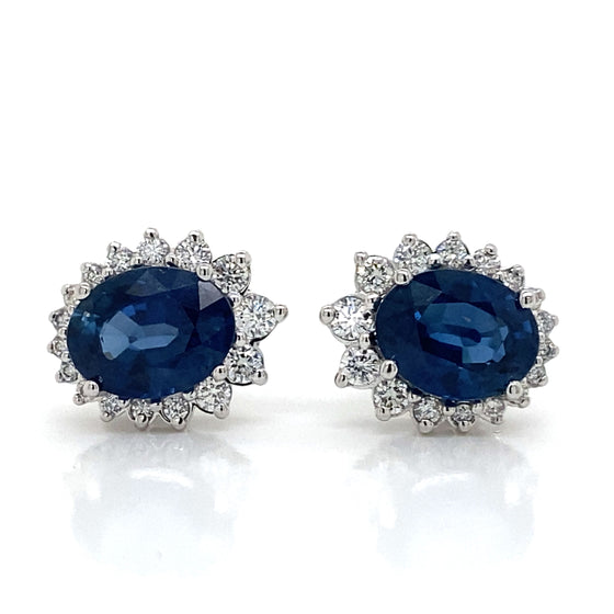 Diamond Designs Oval Sapphire and Diamond 14K White Halo Earrings*