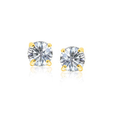  14k Yellow Gold Stud Earrings with White Hue Faceted Cubic Zirconia(7mm)