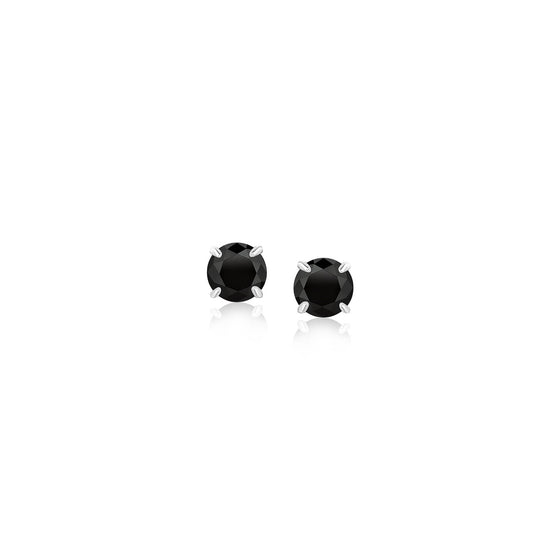 14k White Gold Stud Earrings with Black Cubic Zirconia(4mm)