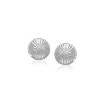  14k White Gold Textured Flat Style Stud Earrings(6mm)