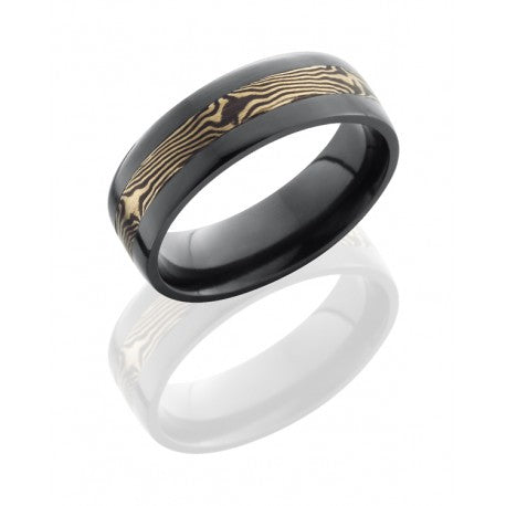 Lashbrook Black Zirconium 14K Yellow Gold Damascus Wedding Band Size 10 *