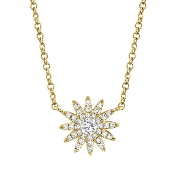 Shy Creation Yellow 14 Karat Gold Diamond Starburst Necklace *