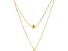 14k Yellow Gold Double-Strand Chain Necklace with Puff Moon and Star