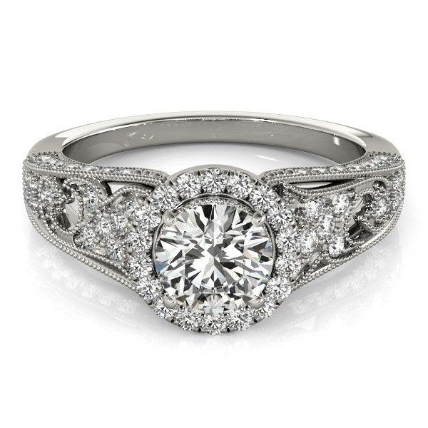  14k White Gold Diamond Engagement Ring with Baroque Shank Design (1 1/8 cttw) - Diamond Designs