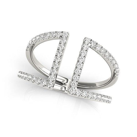 14k White Gold Open Style Dual Band Ring with Diamonds (1/2 cttw) - Diamond Designs