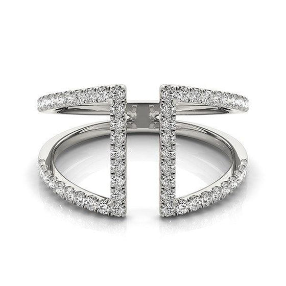 14k White Gold Open Style Dual Band Ring with Diamonds (1/2 cttw) - Diamond Designs