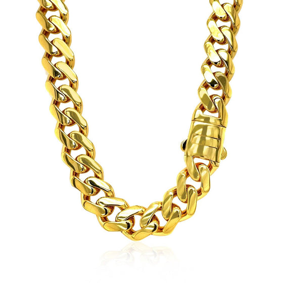 14k Yellow Gold 18 inch Polished Curb Chain Necklace with Diamonds - Diamond Designs