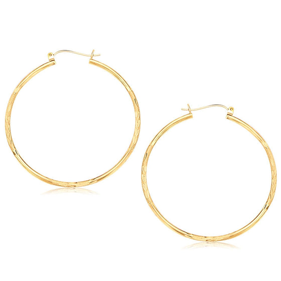 14k Yellow Gold Fancy Diamond Cut Extra Large Hoop Earrings (45mm Diameter) - Diamond Designs