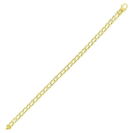 14k Yellow Gold Men's Bracelet with Rail Motif Links - Diamond Designs