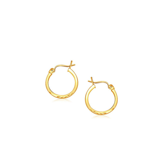 14k Yellow Gold Slender Hoop Earring with Diamond-Cut Finish (15mm Diameter) - Diamond Designs