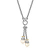 18k Yellow Gold and Sterling Silver Popcorn Style Necklace with Pearl Accents - Diamond Designs