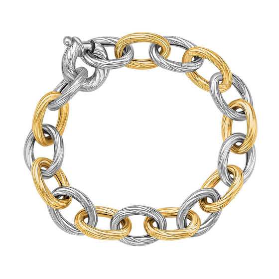 18k Yellow Gold and Sterling Silver Rhodium Plated Diamond Cut Chain Bracelet - Diamond Designs