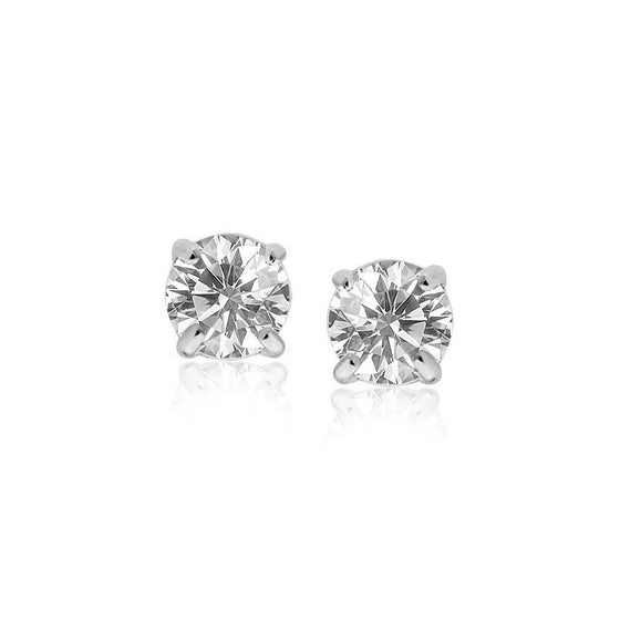 Sterling Silver Stud Earrings with White Hue Faceted Cubic Zirconia - Diamond Designs