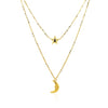 14k Yellow Gold Double-Strand Chain Necklace with Puff Moon and Star