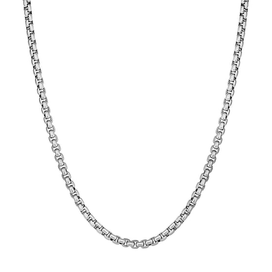 3.8mm Sterling Silver Rhodium Plated Round Box Chain