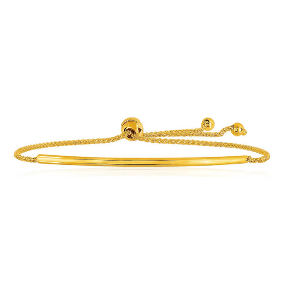 14k Yellow Gold Smooth Curved Bar Lariat Design Bracelet