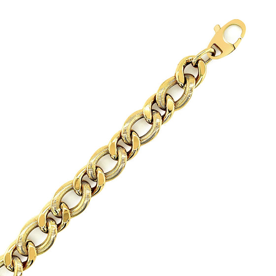 14k Yellow Gold Curb Chain Design with Diamond Cuts Bracelet