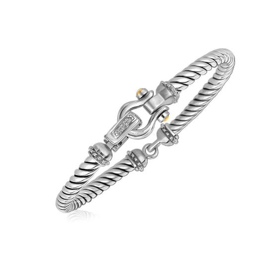 Italian Cable Bracelet with Diamond Accents in 18k Yellow Gold and Sterling Silver (.02 cttw) - Diamond Designs