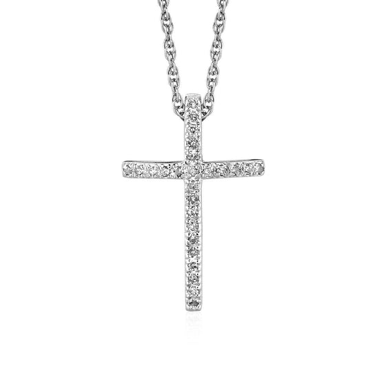 Narrow Cross Pendant with Diamonds in Sterling Silver - Diamond Designs