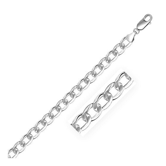 Rhodium Plated 7.2mm Sterling Silver Curb Style Bracelet - Diamond Designs