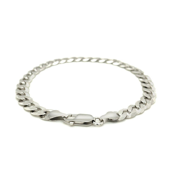 Rhodium Plated 7.2mm Sterling Silver Curb Style Bracelet - Diamond Designs