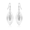 Sterling Silver Dangling Earrings with Dual Open and Textured Marquis Shapes - Diamond Designs