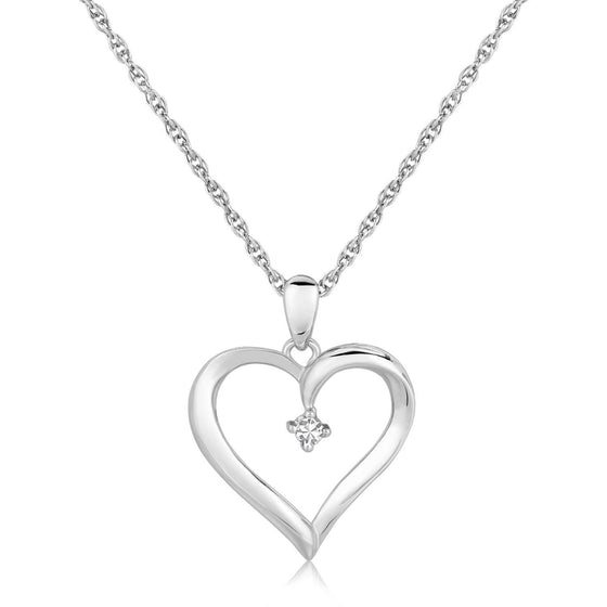 Sterling Silver Diamond Embellished Open Heart Pendant (.03 cttw) - Diamond Designs