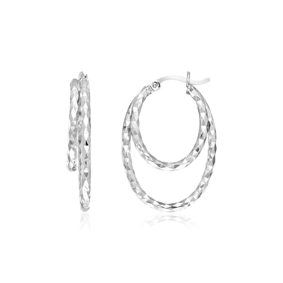 Sterling Silver Double Oval Textured Hoop Earrings - Diamond Designs