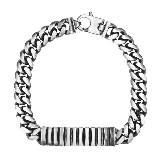 Sterling Silver Gunmetal Finish Cuban Link ID Style Bracelet - Diamond Designs