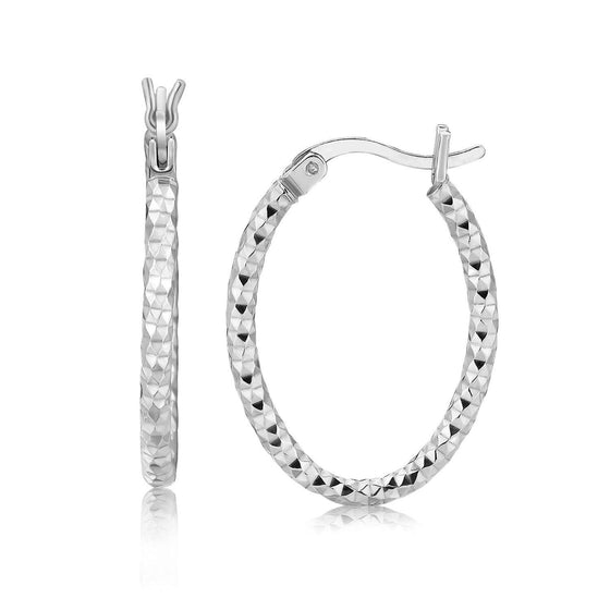 Sterling Silver Hoop Diamond Cut Texture Earrings with Rhodium Plating - Diamond Designs