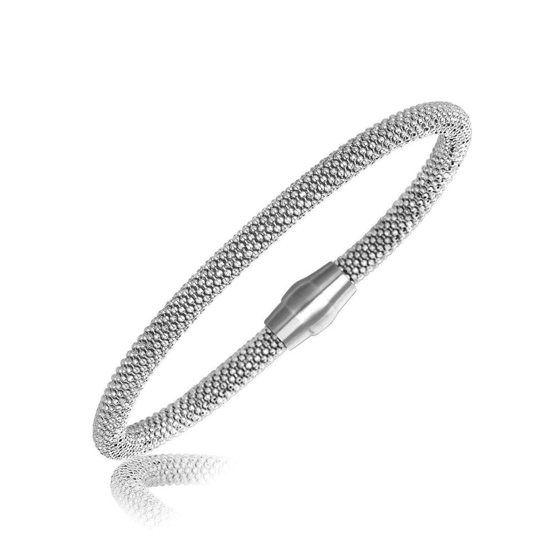  Sterling Silver Rhodium Plated Popcorn Motif Bangle - Diamond Designs