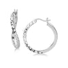 Sterling Silver Rhodium Plated Twist Style Hoop Diamond Cut Earrings (20mm) - Diamond Designs