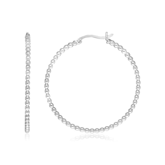 Sterling Silver Round Hoop Earrings with Beaded Texture - Diamond Designs